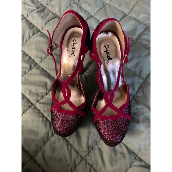 Qupid Pink and Purple Glitter Platform Stiletto Size 8 - Picture 2 of 4